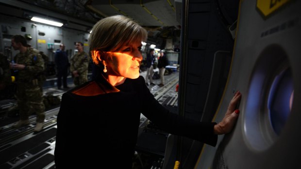 Foreign Affairs Minister Julie Bishop visiting Australian troops at KAIA-N base in Afghanistan in January.