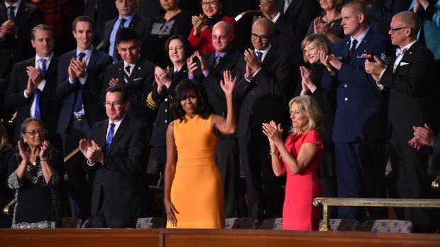 In a Narciso Rodriguez dress at the State of the Union Address, January, 2016.