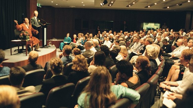 Sogyal Rinpoche lectures to a captivated audience in Sydney in 2011.