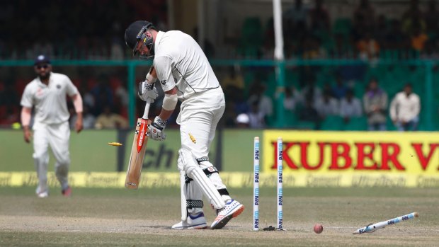 Knocked over: Mark Craig is bowled by India's Mohammed Shami on the fifth day of their first cricket Test against India at Green Park Stadium in Kanpur.
