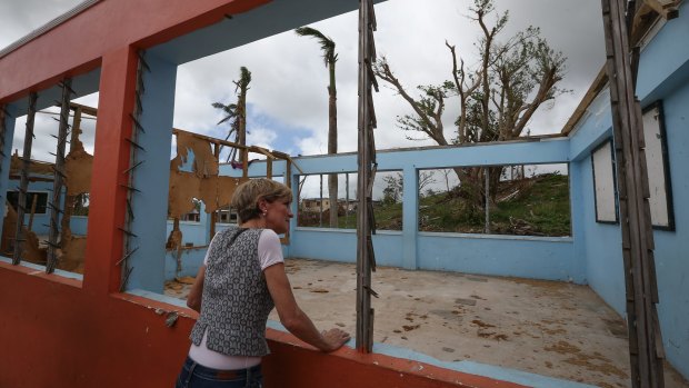 Ms Bishop sees the destruction caused by Cyclone Winston during a school visit in Rakiraki.