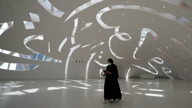 The exterior is decorated with his quotes, written in Arabic calligraphy. The words are windows in the day, and projected out into the universe by 14,000 metres of LED lighting at night.