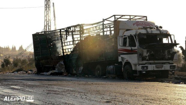 The UN humanitarian aid convoy in Syria was hit by airstrikes in September.