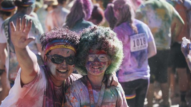 Happy facts at the Canberra Color Run at Commonwealth Park on Sunday morning. 