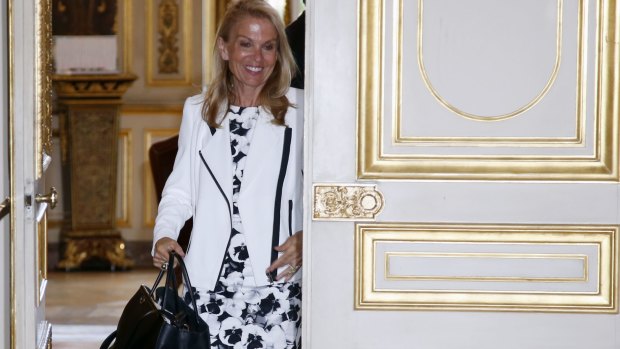 Called in: US Ambassador Jane Hartley walks out of the office of French Foreign Affairs Minister Laurent Fabius on Wednesday.