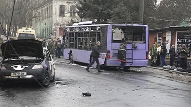 The scene of the shelling in Donetsk.