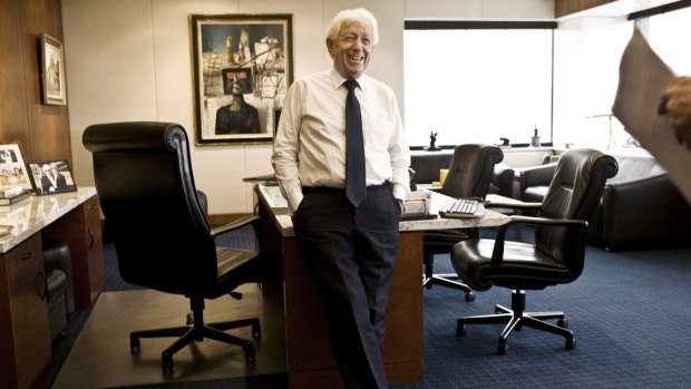 Frank Lowy at his office in Sydney on the day he stepped down as CEO of Westfield.
