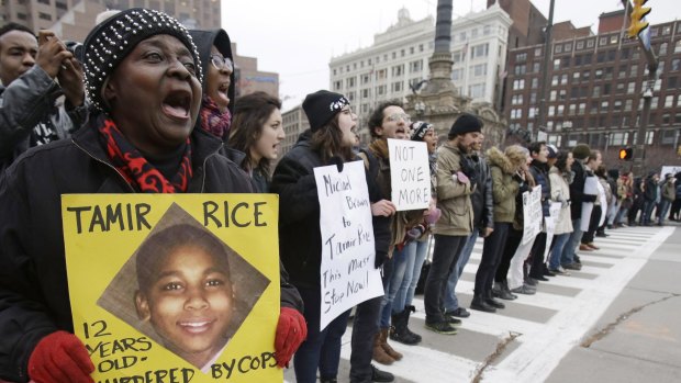 Demonstrators blocked Public Square in Cleveland in November last year, in a protest over the police shooting of 12-year-old Tamir Rice.
