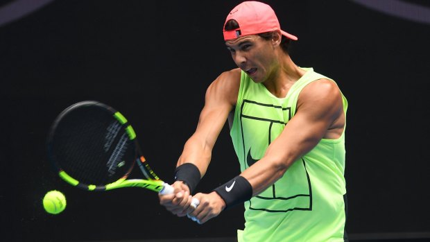 Rafael Nadal looks fit as he trains in preparation for the Australian Open.