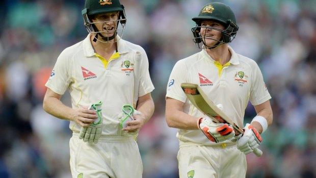 Reasons to smile: Adam Voges and Steve Smith.