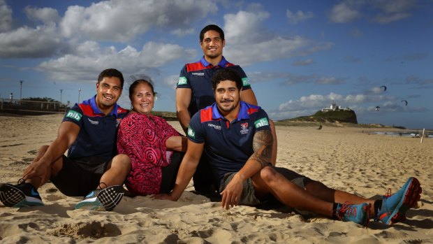 Family first: Matalena Mata'utia with her Newcastle Knight sons (from left) Pat, Sione and Chanel.