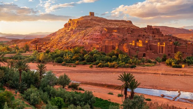 Sunset over Ait Benhaddou, an ancient city in Morocco.