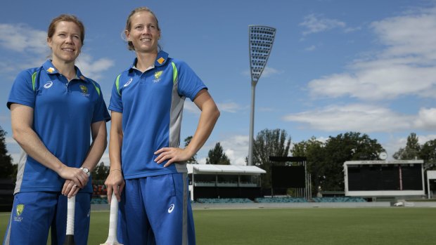 All set: Southern Stars vice-captain Alex Blackwell and captain Meg Lanning at Manuka Oval ahead of the women's one-day international against India on Tuesday.