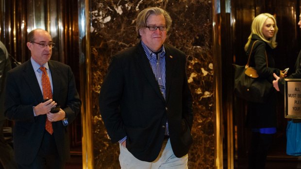 Steve Bannon leaves Trump Tower on Friday.