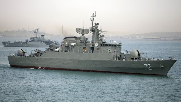 In this picture taken on April 7 and released by the semi-official Fars News Agency, the Iranian warship Alborz  leaves Iran bound for waters off Yemen.