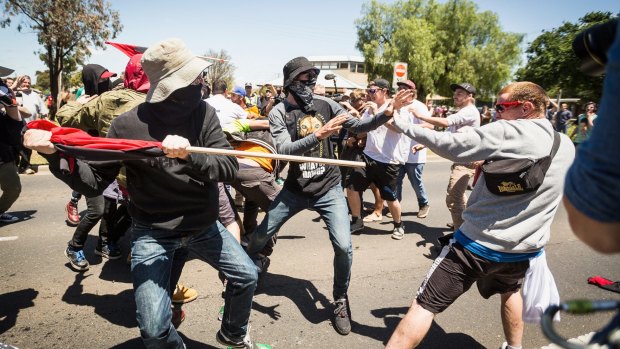 Scuffles broke out throughout the four-hour protests.