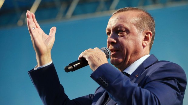 Turkey's President Recep Tayyip Erdogan addressing his supporters.