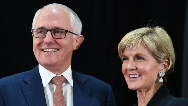 Prime Minister Malcolm Turnbull and Foreign Affairs Minister Julie Bishop at the launch of the foreign policy white paper in Canberra.