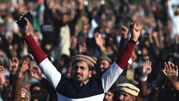 Supporters of the Pakistan Defence Council, an alliance of hardline Islamist religious parties, participate in a rally against America, in Rawalpindi, Pakistan, on Friday.