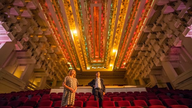 Seeking a return to glory days: RMIT professor Lisa French, left, and venue manager Marc Morel inside the Capitol Theatre in Swanston Street.