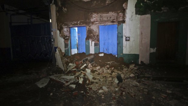 A building's facade collapse in Oaxaca, Mexico, after a massive 8-magnitude earthquake hit off the country's southern coast.