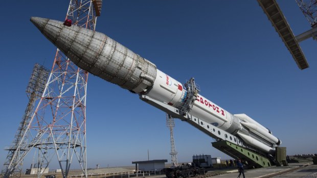 The European Space Agency's Proton rocket being prepared for its mission to Mars, at Baikonur, Kazakhstan, earlier this month. 