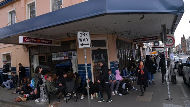 Shoppers queuing up for the Kanye pop up store in Fitzroy. 