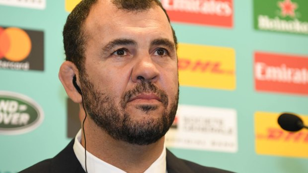 Poker face: Michael Cheika, pictured at the Kyoto State Guest House on Wednesday night.