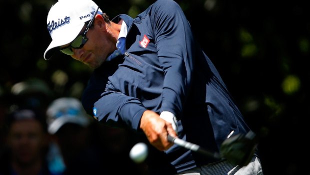 Looking good: Adam Scott hits a tee shot during a practice round at Augusta this week.
