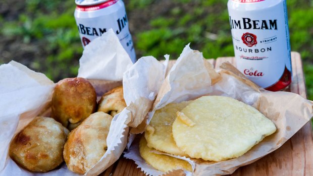 The dim sims, potato cakes and chips from the Tallarook General Store.