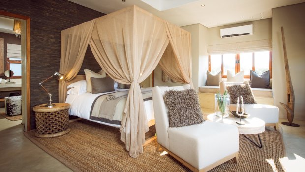 A Bush Lodge Luxury Villa bedroom at Sabi Sabi Private Game Reserve.