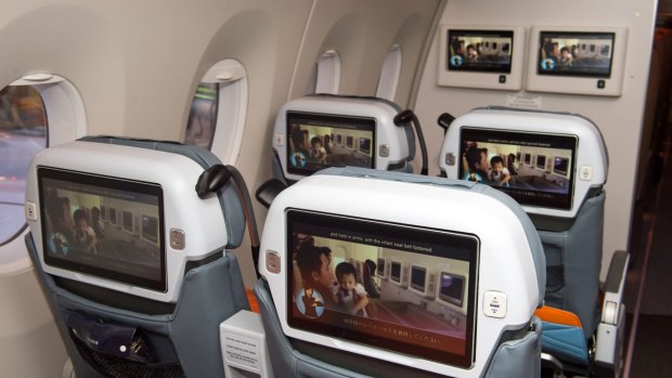 The premium economy cabin of Singapore Airlines' Airbus A350.