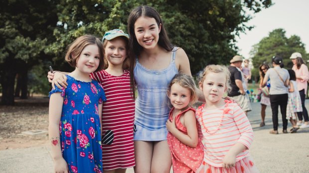 The Voice Australia Grand Finalist Lucy Sugerman, with fans (from left) Ysobel Bryant, 6, Amy Devlin Aylott, 7, with her sister Liora, 4, and Freyja Bryant, 4. 