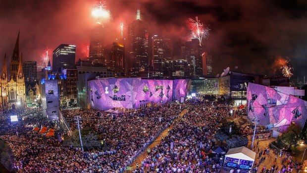 Federation Square is one of the prime sites to view Melbourne's midnight fireworks display.