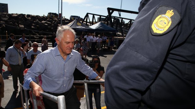 Mr Turnbull boards the Cape Jervis.