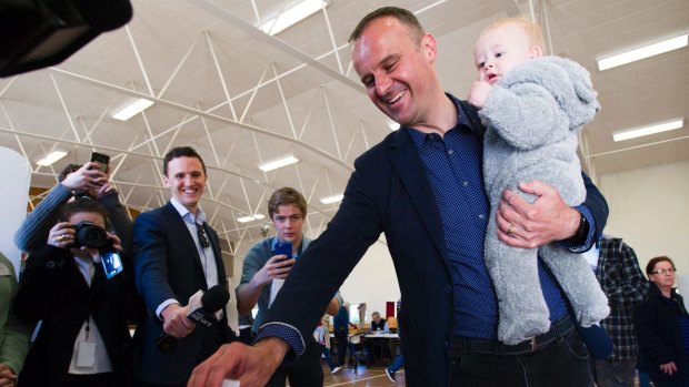 Labor re-elected: Chief Minister Andrew Barr votes on Saturday