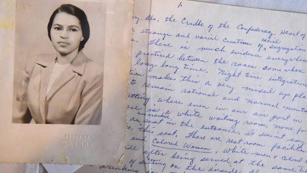 A photo and handwritten page from the Rosa Parks archive unveiled at the Library of Congress on February 3.