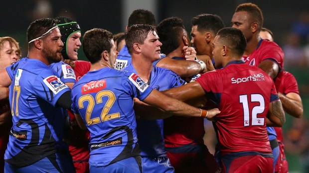 Tension: Things got heated between Western Force and Queensland Reds players on the weekend.