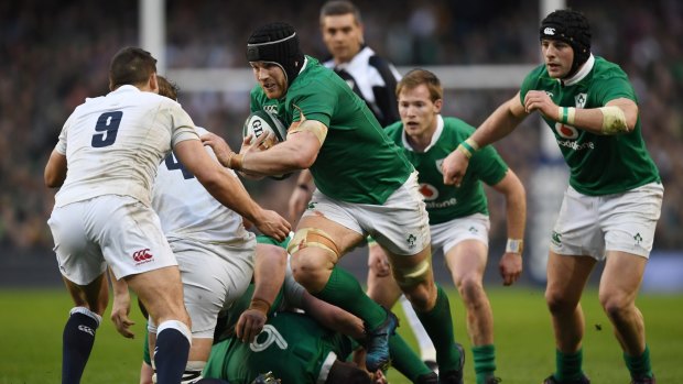 Rampaging: Sean O'Brien breaks through for Ireland.
