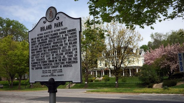 A street in the Roland Park neighbourhood of Baltimore, where life expectancy is 20 years higher than in Hollins Market.