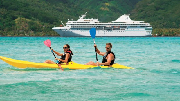 Sea kayaking with Paul Gauguin Cruises in Tahiti.