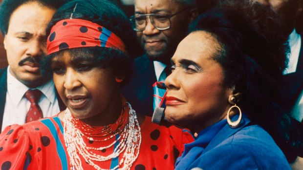 Winnie Mandela, left, with Coretta Scott King, widow of American civil rights leader  Martin Luther King jnr, in Soweto in 1986.