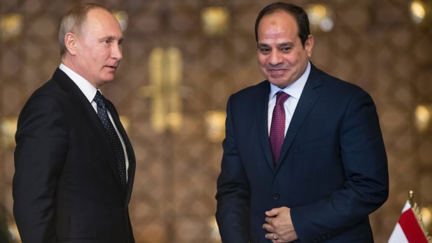 Russian President Vladimir Putin, left, and Egyptian President Abdel-Fattah El-Sissi, following their talks in Cairo, Egypt, on Monday.