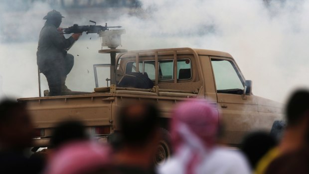 An Emirati soldier fires blanks in Abu Dhabi, UAE, earlier this month during a major military exercise as the nation fights alongside Saudi troops in Yemen.