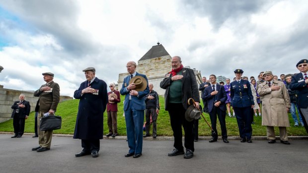 Veterans attend the service at the Shrine of Remembrance