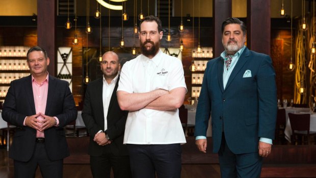 Sydney 'king of the cakes' Andy Bowdy (centre) stars on MasterChef.