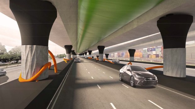 An artist's impression of what Footscray Road beneath the toll road will look like. 