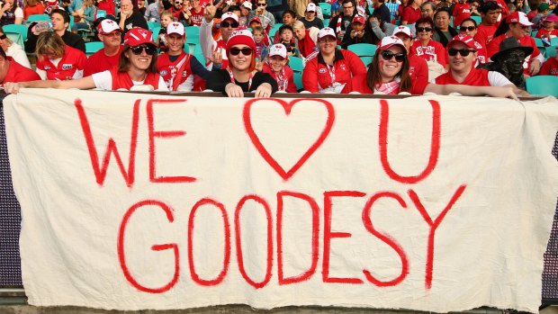 Show of support: Swans fans show their backing at Saturday's home game against Adelaide.