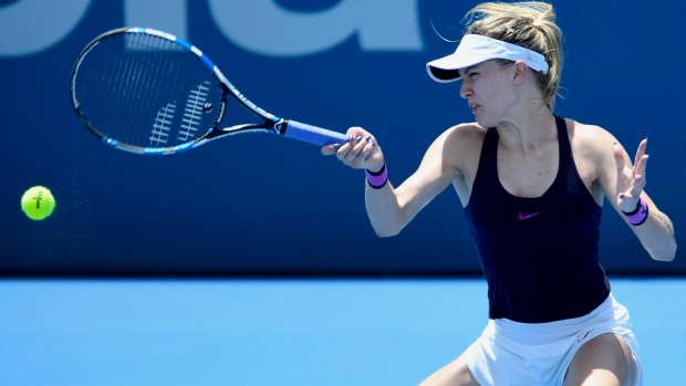 'Better tennis': Eugenie Bouchard hits a forehand against Dominika Cibulkova.