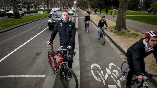 Bicycle Network chief executive Craig Richards on St Kilda Road.